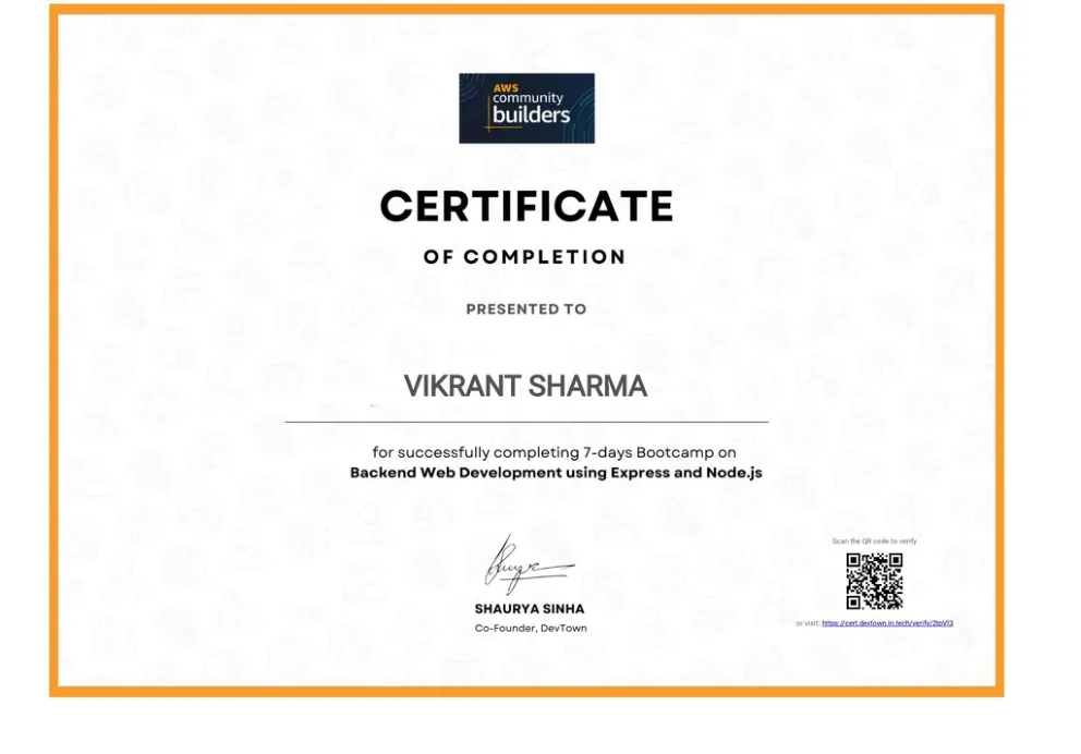 Backend Web Development, Express & Node.js certificate